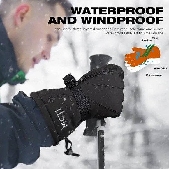 ❤️Winter Ski Gloves Waterproof Windproof Men's Snowboard Snow Work Gloves- Black - Picture 3 of 6